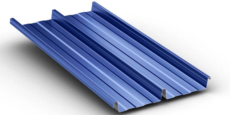 McElory Metal Blue Mirage II Standing Seam Metal Roof Panel On White Background - image courtesy of mcelroymetal.com