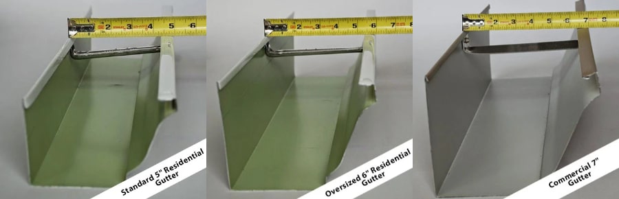 An image showing 3 sizes of gutters side-by-side for comparison.