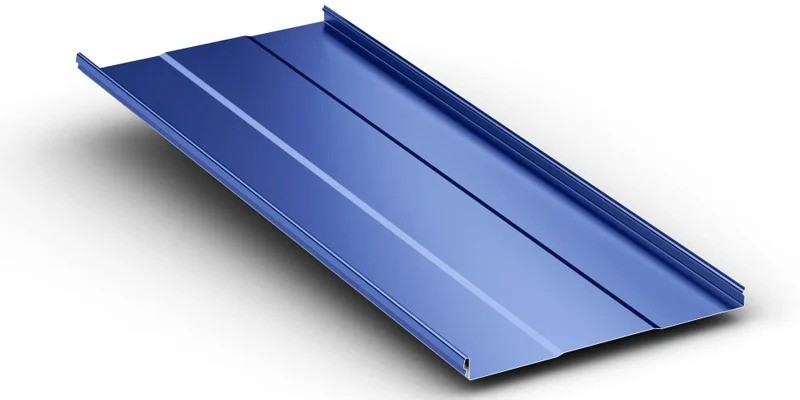 McElory Metal Blue Instaloc Snap Lock Standing Seam Metal Roof Panel On White Background - image courtesy of mcelroymetal.com