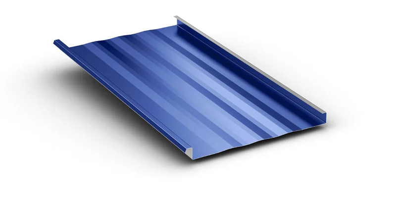 McElory Metal Blue Maxima Standing Seam Metal Roof Panel On White Background - image courtesy of mcelroymetal.com