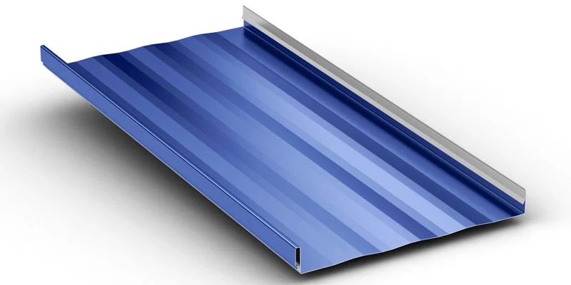 McElory Metal Blue Medallion-Lok Standing Seam Metal Roof Panel On White Background