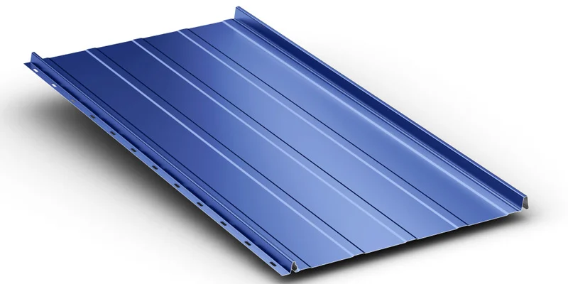 McElory Metal Blue Meridian Snap Together Standing Seam Metal Roof Panel On White Background - image courtesy of mcelroymetal.com