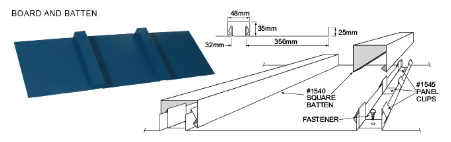 Agway Metals Board and Batten Panel Dimensions - Image courtesy of https://www.agwaymetals.com/