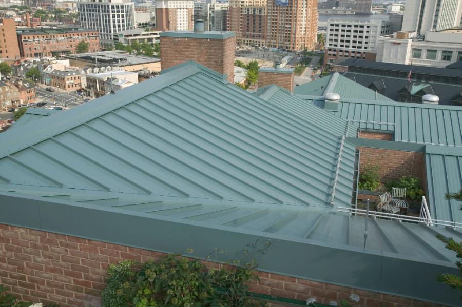 Centria standing seam green roof mounted on building - Image courtesy of https://centria.com/