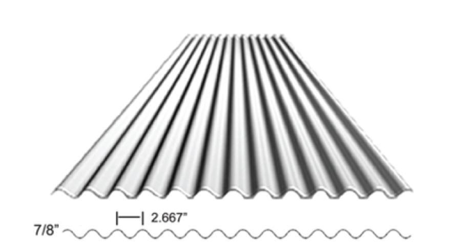 CMRS 7/8 Inch Corrugated Panel Rendering and Dimensions - Image courtesy of https://www.coastalmetalroofingsupply.com/ CMRS 7/8 Inch Corrugated Panel Rendering and Dimensions - Image courtesy of https://www.coastalmetalroofingsupply.com/