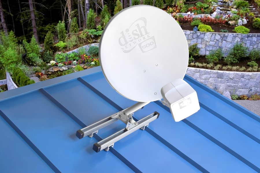 SataMount™ Mounted on Standing Seam Roof With Dish Network Satellite Dish