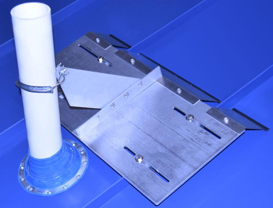 VentSaver SS Standing Seam Plate Kit With VentSaver EZ Mounted on Blue Standing Seam Metal Roof