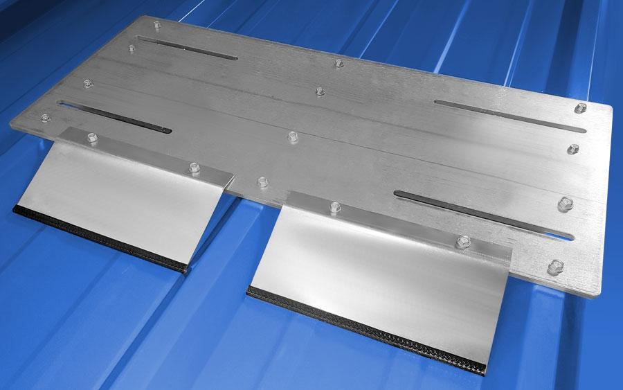 VentSaver SD Screw Down Plate Kit Mounted on Blue R-Panel Roof