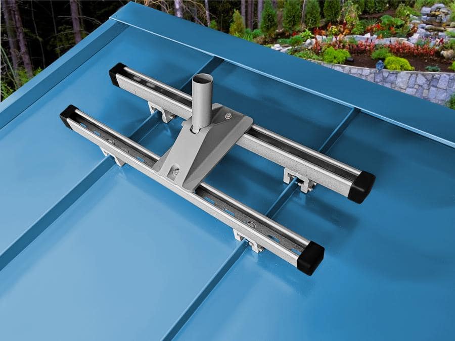 Satamount RCT mounted on blue standing seam roof with Starlink Pivot Mount