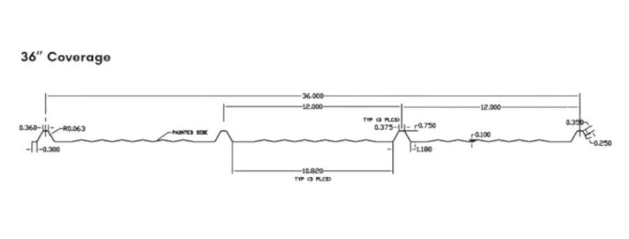 Mansea Metal Standing Rib Dimensioned Profile - Image courtesy of https://www.manseametal.com/