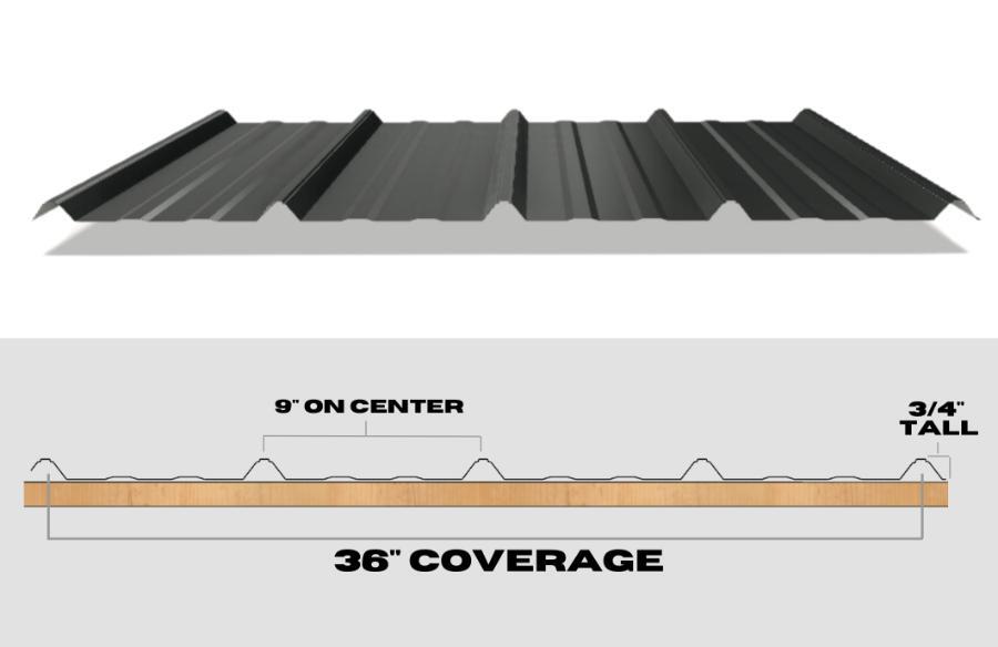Peak Metal Roofing Ag Panel Rendering and Dimensioned Profile - Image courtesy of https://peakmetalroofing.com/