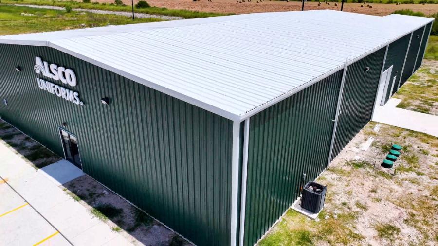 RMBC Metals exposed fastener roof installed on PEMB - Image courtesy of https://royalmbc.com/