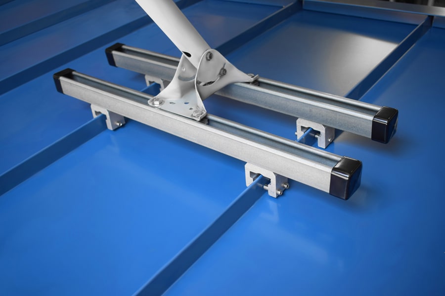SataMount RCT mounted on a blue standing seam metal panel 