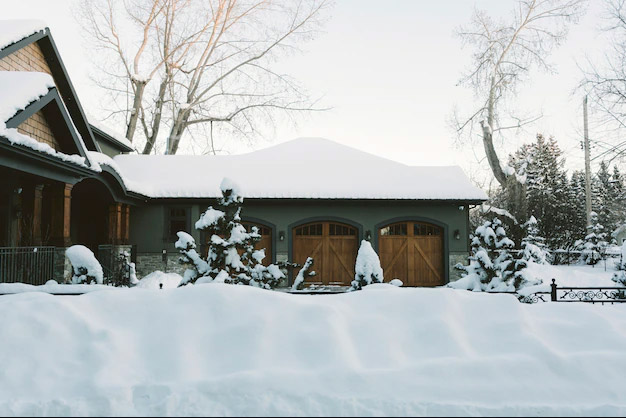 Image showing heavy snow loads on a house and garage roof