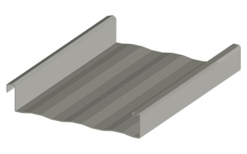 SUPERLOK® Metal Roofing angled profile gray panel on white background