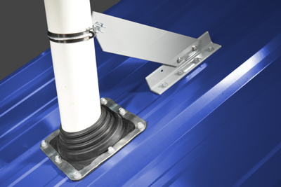 Image showing the VentSaver EZ mounted on a blue screw down roof panel