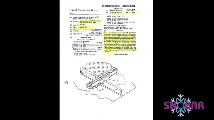 Patent Documentation For the Original SnoBar Setup By Donald Drew